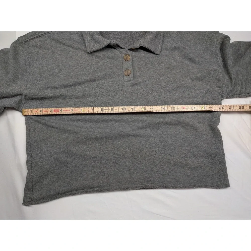Wild Fable Gray Cropped Polo Sweatshirt Long Sleeve Button Collar Medium - Picture 3 of 5